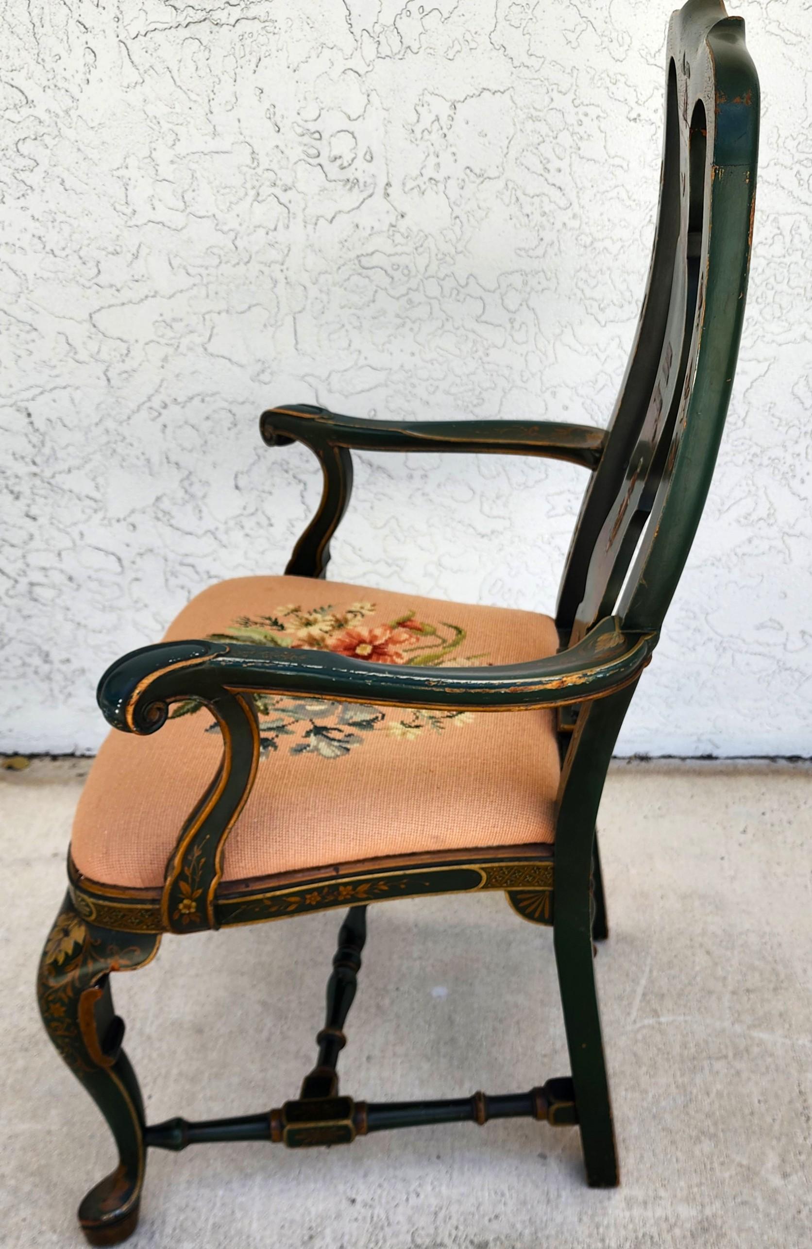 Fauteuil Queen Anne ancien décoré de chinoiseries, vers 1930 en vente 9