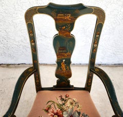 Antique Chinoiserie Decorated Queen Anne Arm Chair ca 1930
