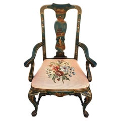 Antique Chinoiserie Decorated Queen Anne Arm Chair ca 1930