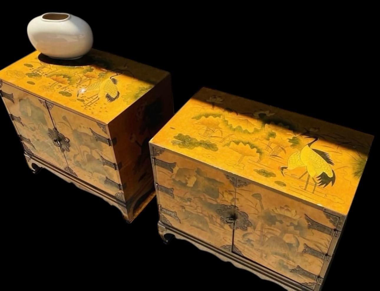 Antique Asian Chinoiserie Bedside Cabinet Tables Night Stands 3