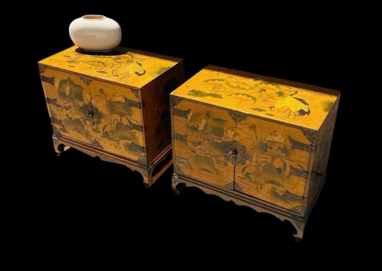 Beautiful Antique Chinoiserie
Bedside Cabinet Tables!
Both has some minor wear as seen.
 Overall good solid condition! 
See pics for details. 
Measurements 26.6x16x24h.
Message with questions 
