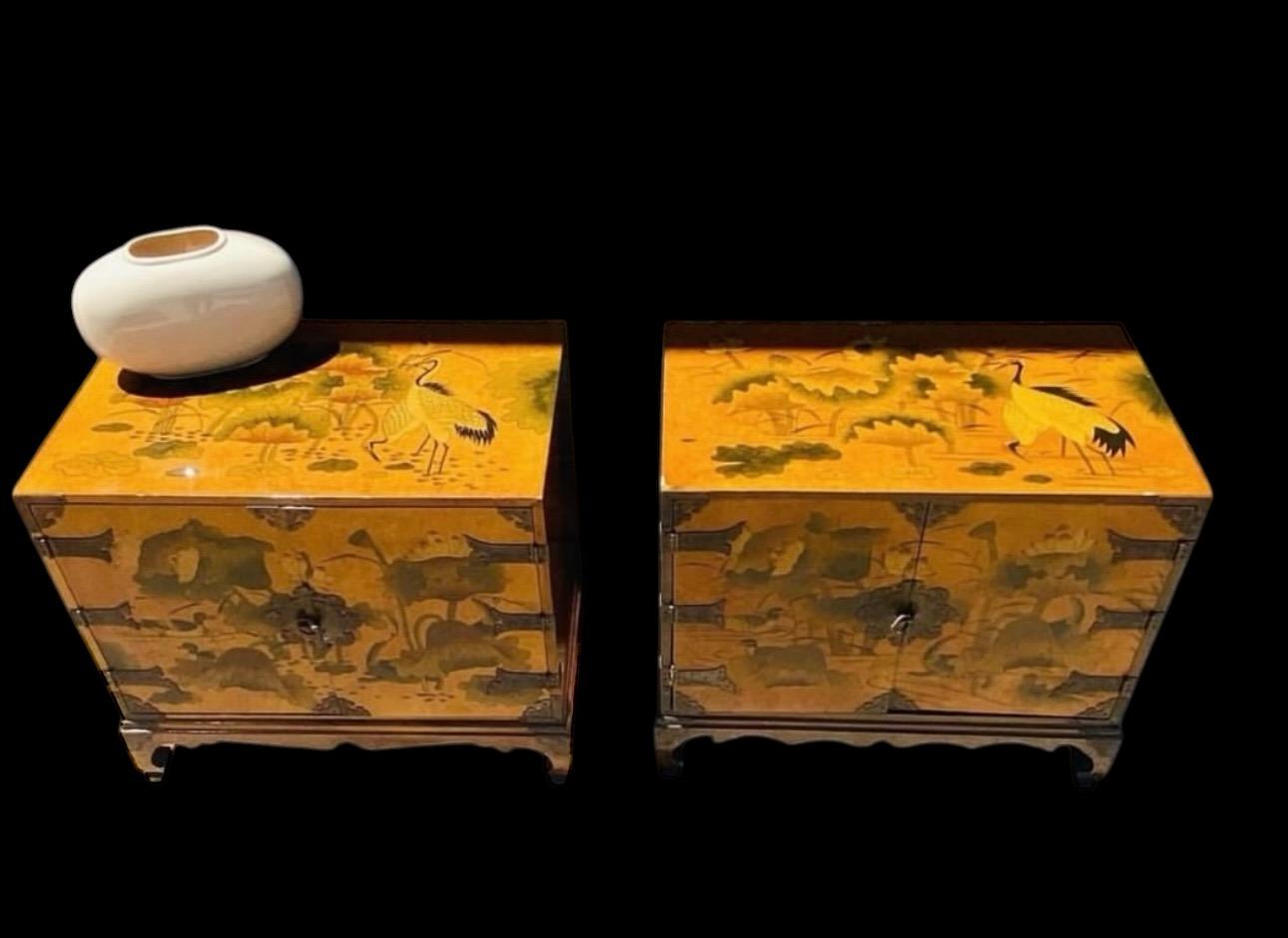 Chinese Antique Asian Chinoiserie Bedside Cabinet Tables Night Stands