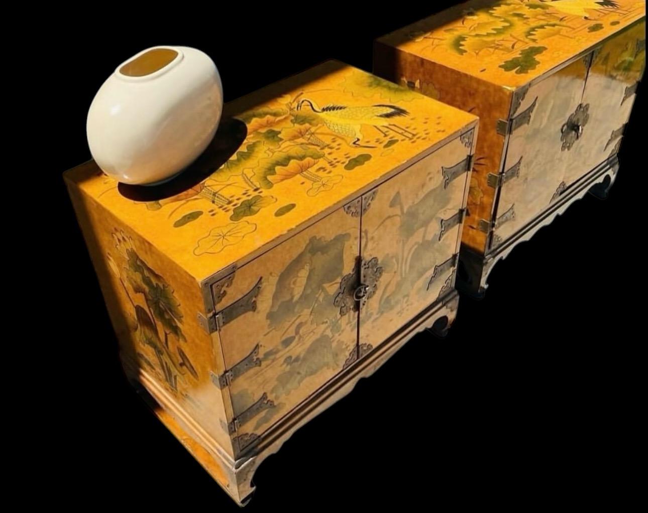Appliqué Antique Asian Chinoiserie Bedside Cabinet Tables Night Stands