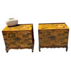 Antique Asian Chinoiserie Bedside Cabinet Tables Night Stands