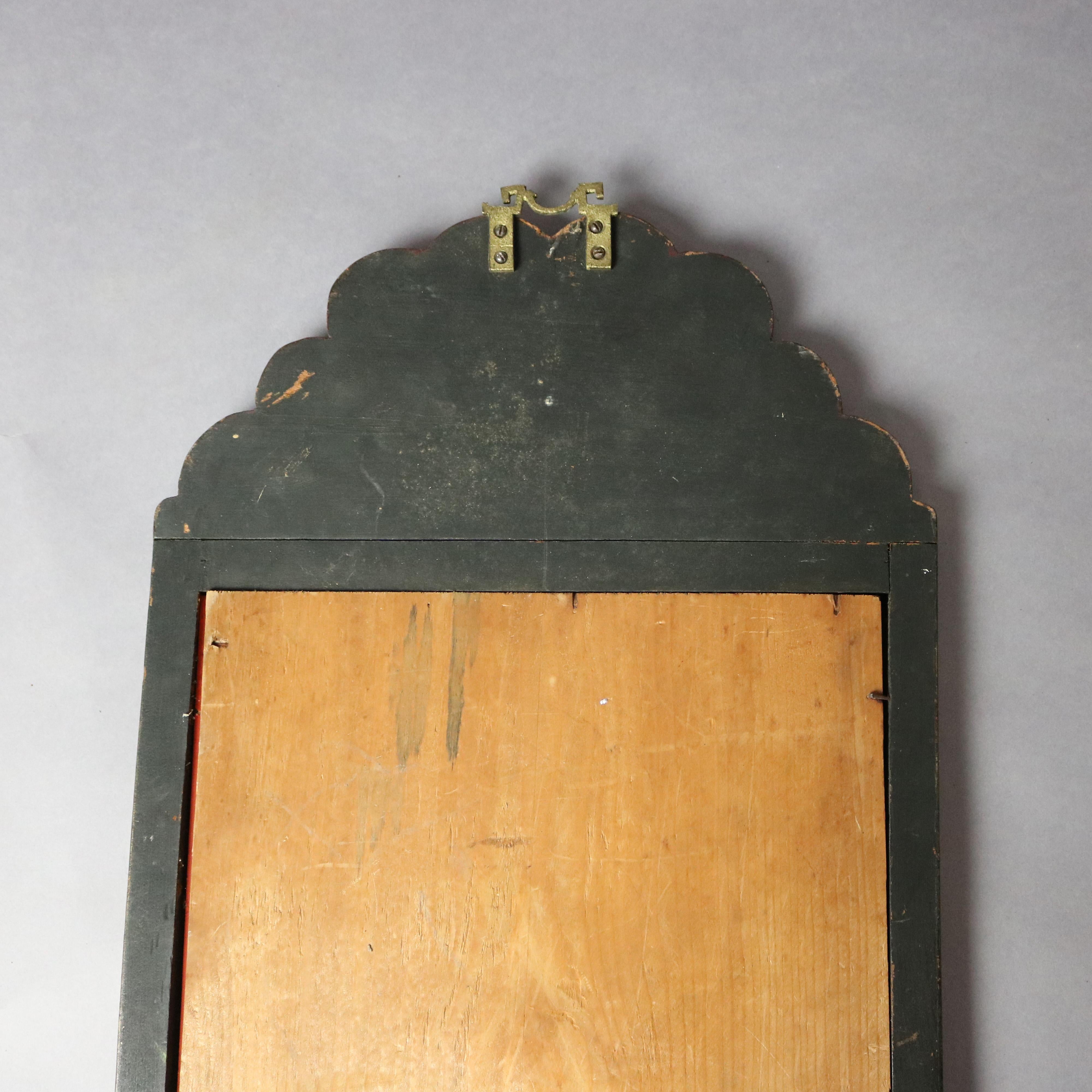 Metal Antique Asian Chinoiserie Decorated Carved in Relief & Polychromed Mirror 20th C For Sale