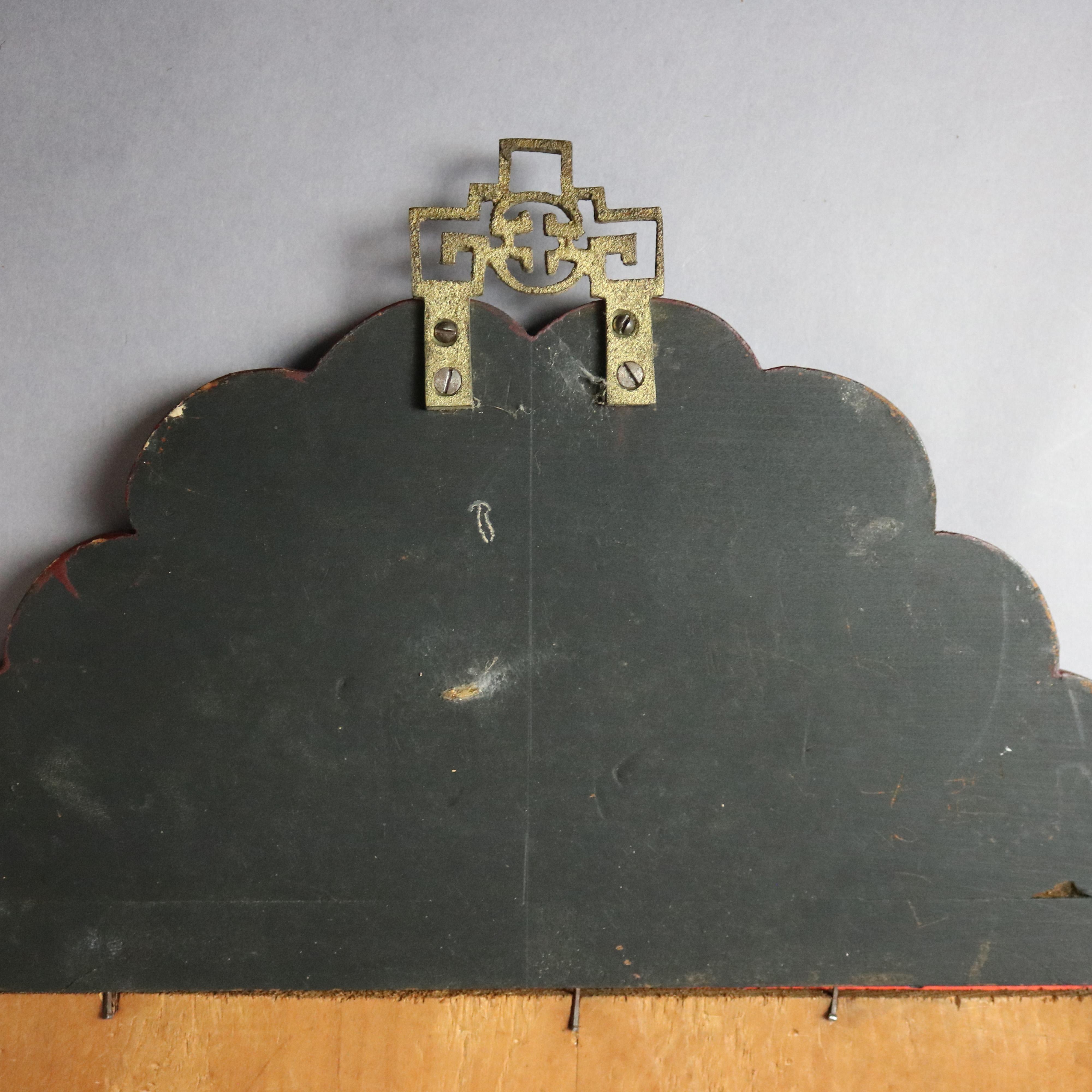 Antiker antiker asiatischer Chinoiserie-Spiegel mit geschnitztem Relief und polychromiertem Spiegel, 20. Jahrhundert im Angebot 4