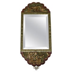 Antique Asian Chinoiserie Decorated Carved in Relief & Polychromed Mirror 20th C