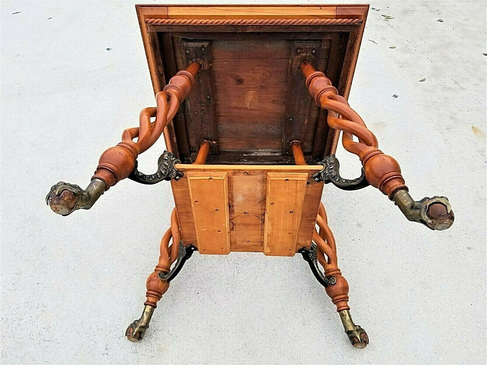 Antique Asian Chinoiserie Wood & Brass Dragons Claw & Ball Accent Table For Sale 5