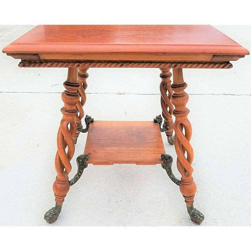 Antique Asian Chinoiserie Wood & Brass Dragons Claw & Ball Accent Table In Good Condition For Sale In Lake Worth, FL