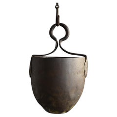 Antique Asian copper bucket "tsurube" /20th century/hanging flower vase