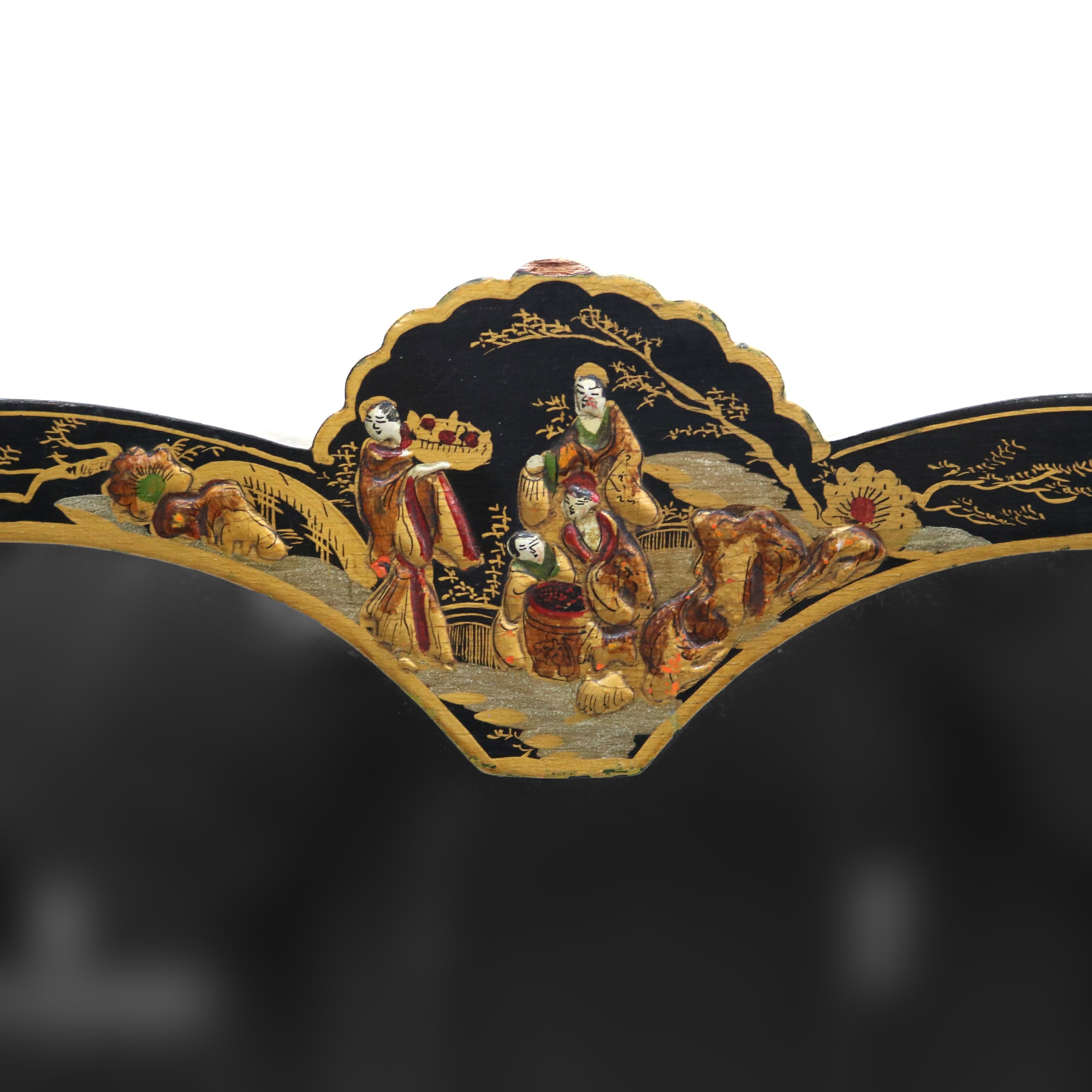 Antique Asian Ebonized & Chinoiserie Wall Mirror C1930.   

21 3/4