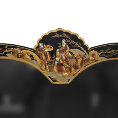 Antique Asian Ebonized & Chinoiserie Mirror C1930