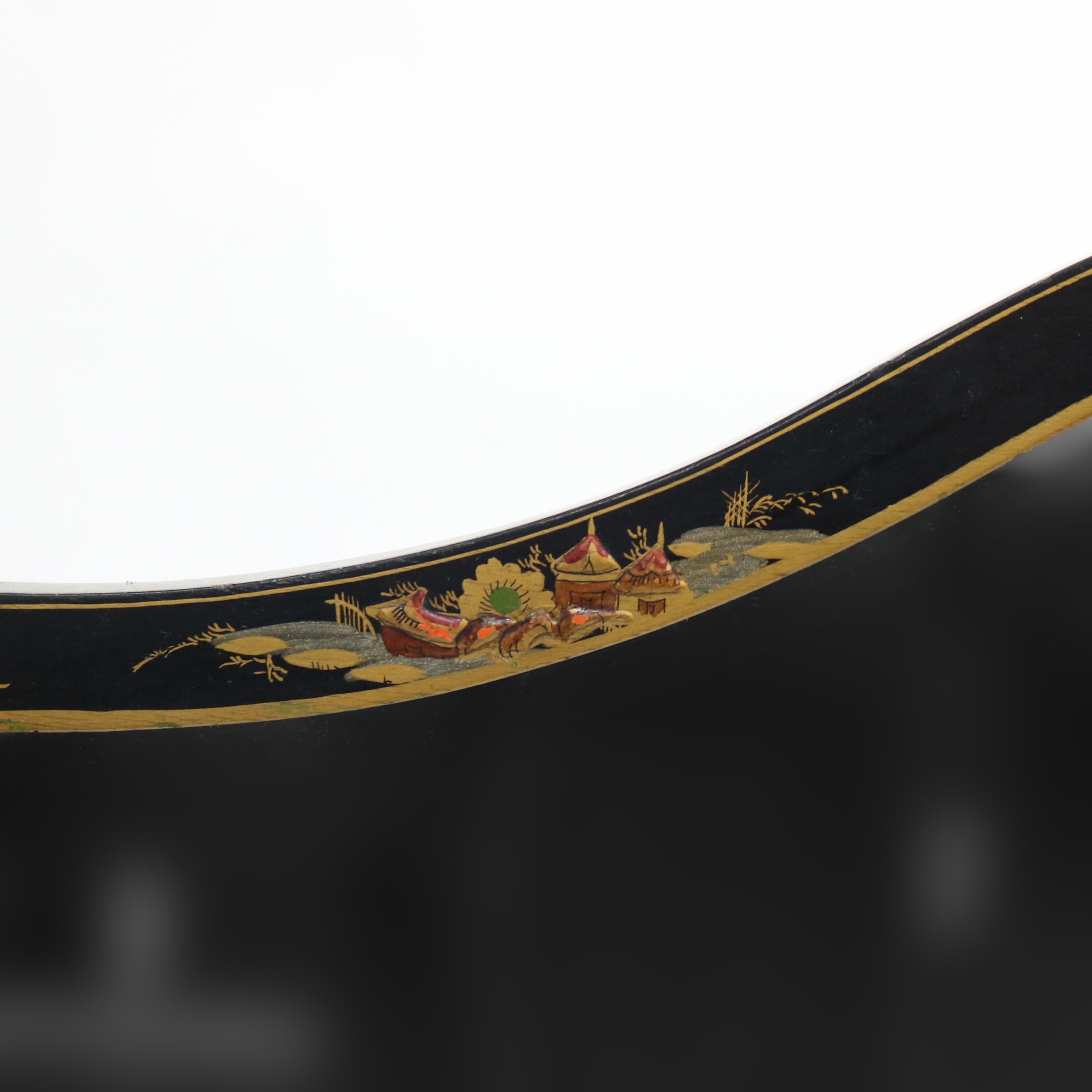 Antique Asian Ebonized & Chinoiserie Mirror C1930 For Sale 1