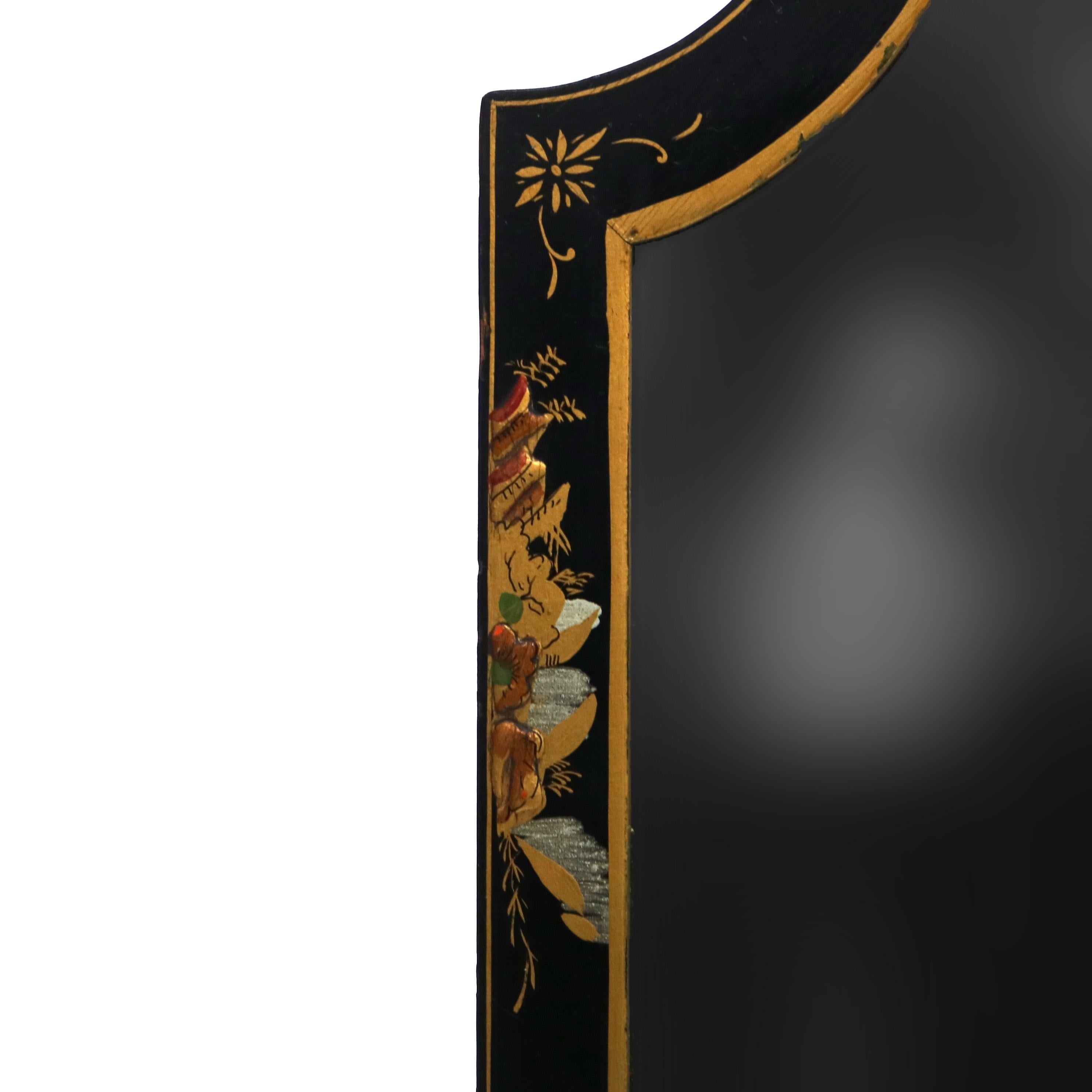 Antique Asian Ebonized & Chinoiserie Mirror C1930 For Sale 2