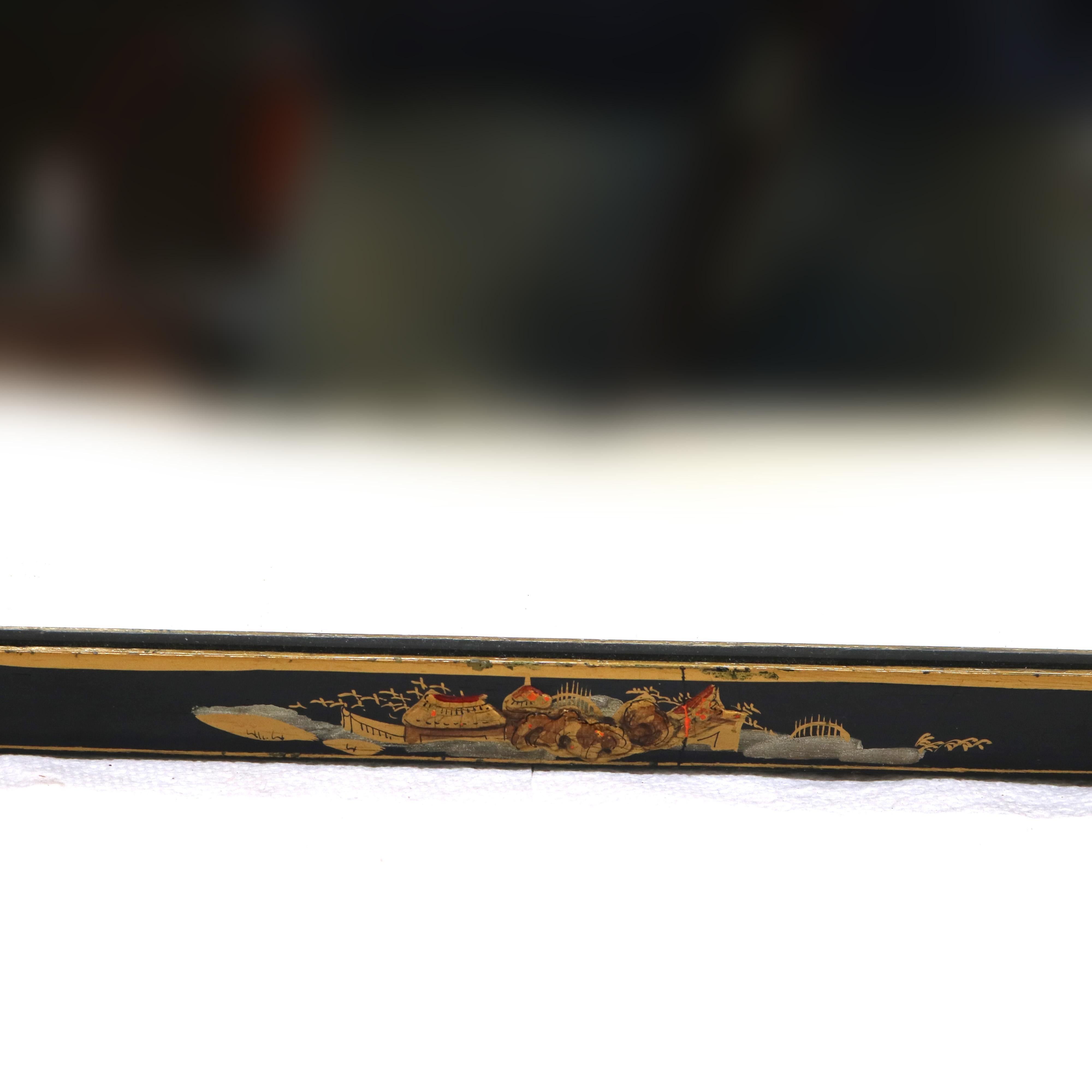 Antique Asian Ebonized & Chinoiserie Mirror C1930 For Sale 3