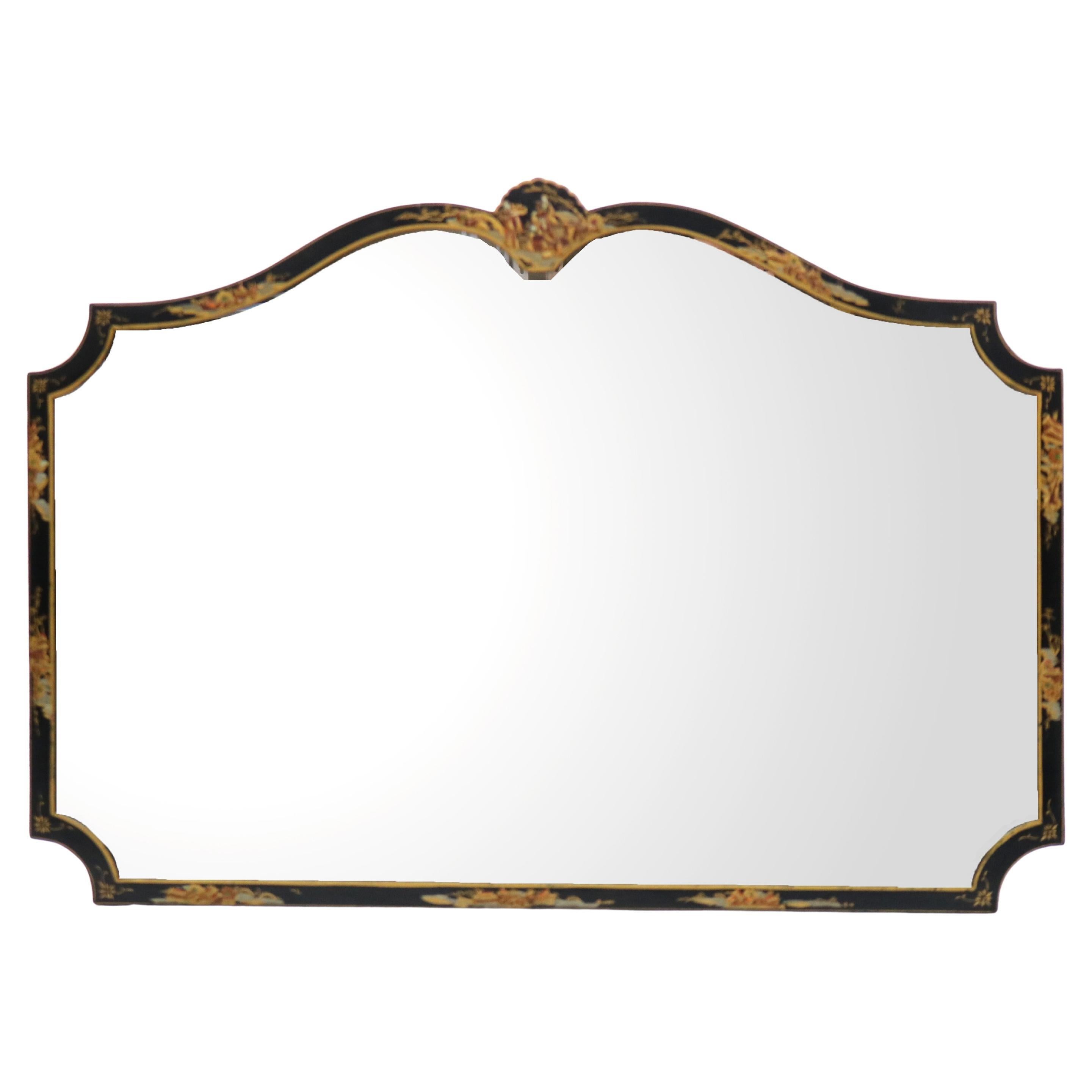 Antique Asian Ebonized & Chinoiserie Mirror C1930 For Sale