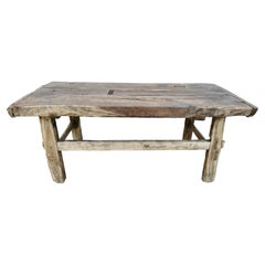 Antique Asian Elmwood Plank Top Table/Bench, Rustic,  "One-of-a-Kind"
