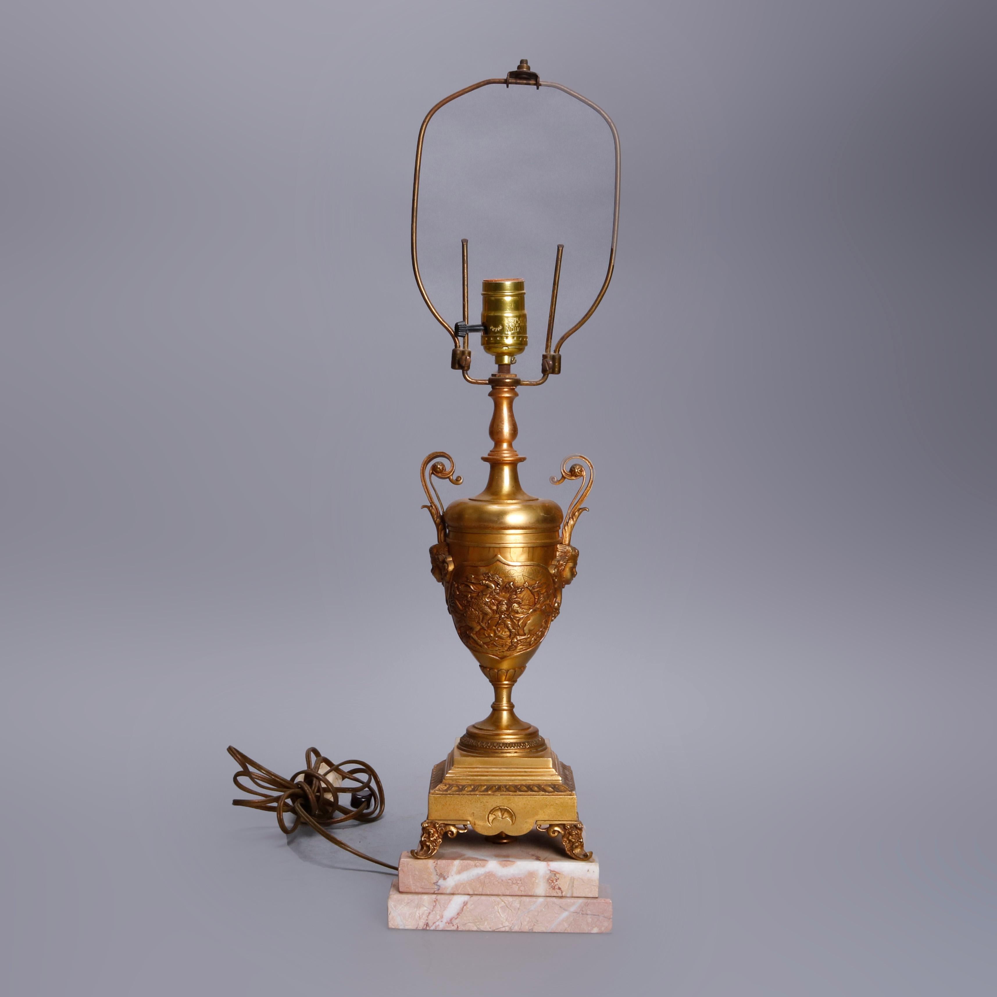 Antique Asian Figural Gilt Bronze Urn Form Table Lamp, Battle Scene, c1890 For Sale 2