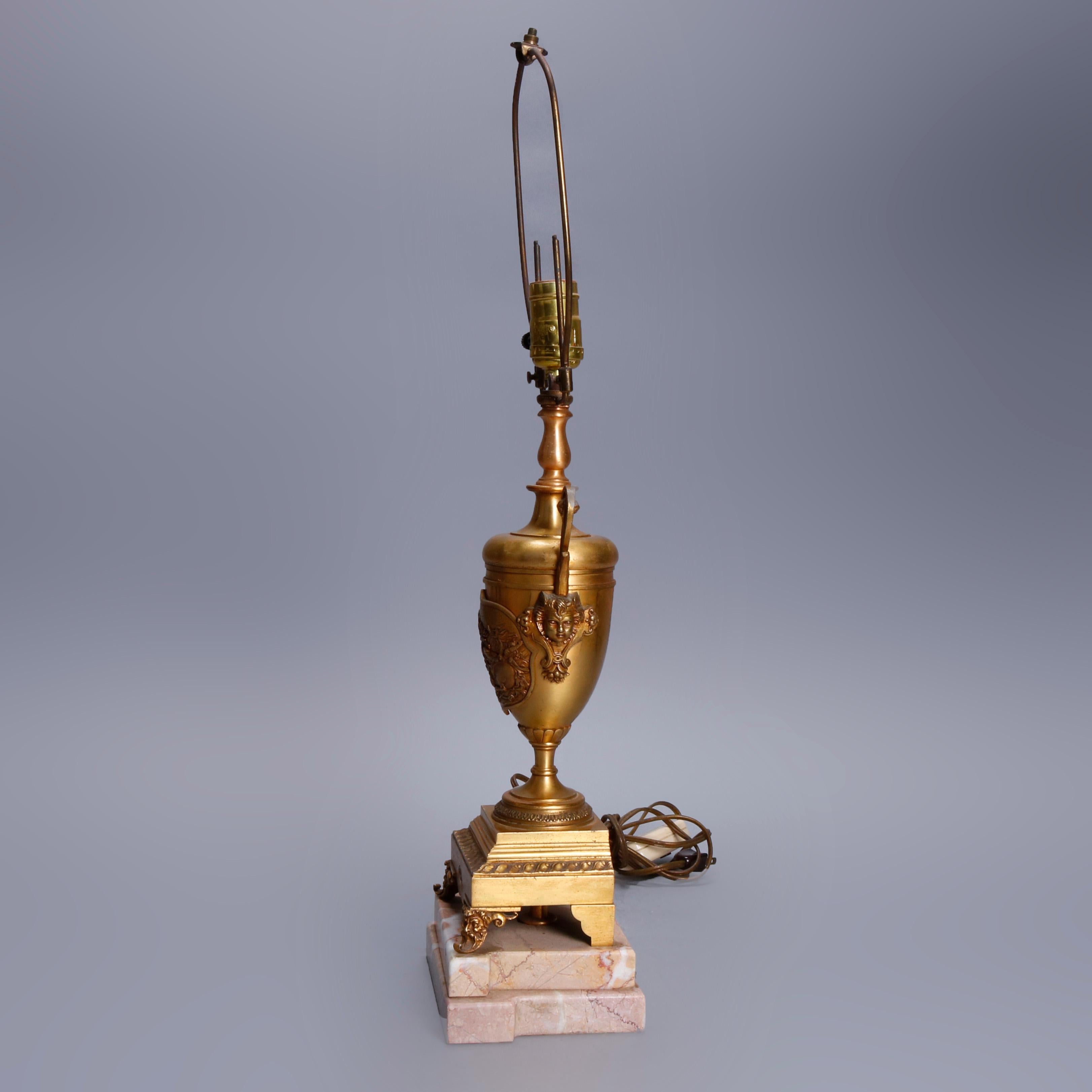 Antique Asian Figural Gilt Bronze Urn Form Table Lamp, Battle Scene, c1890 For Sale 3