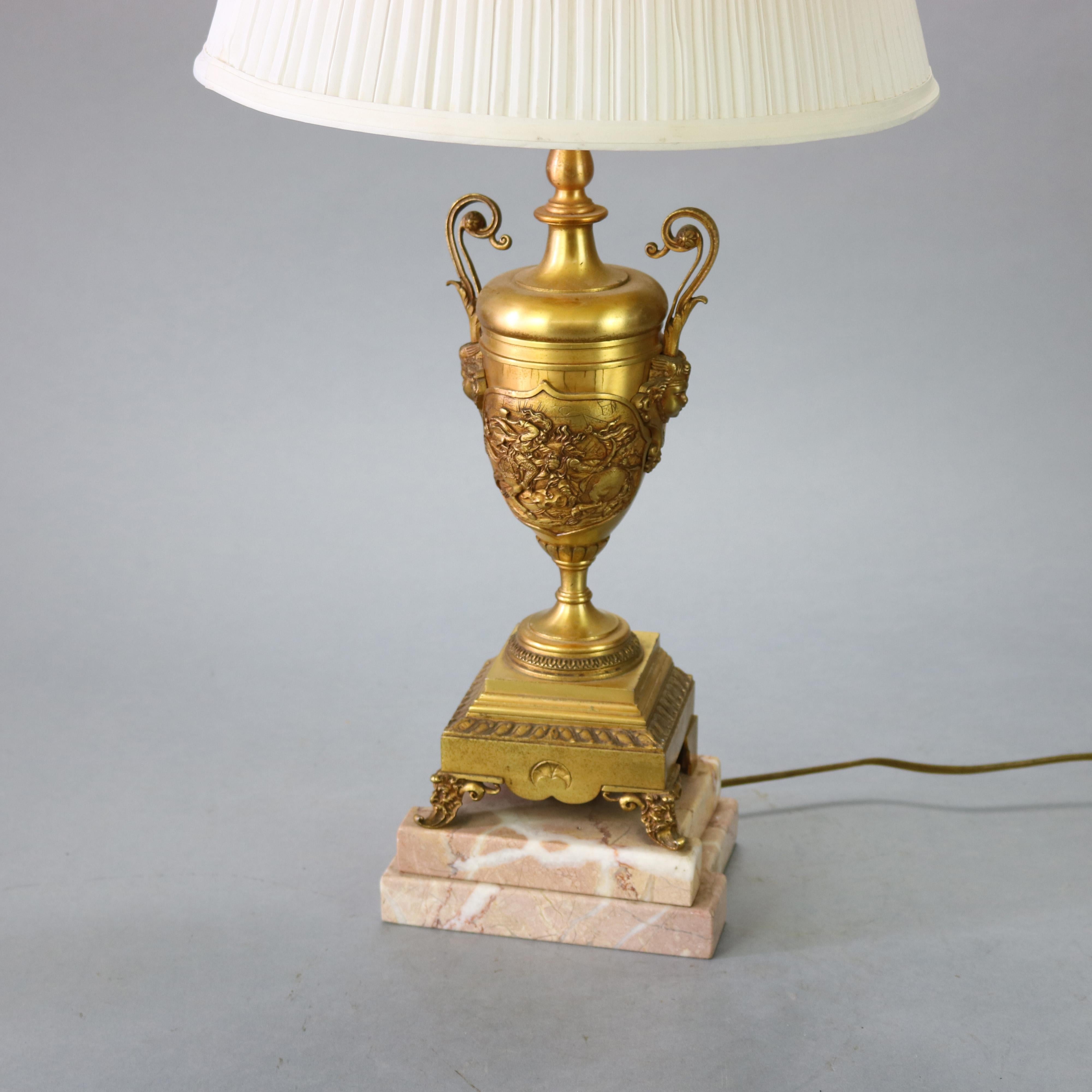Antique Asian Figural Gilt Bronze Urn Form Table Lamp, Battle Scene, c1890 In Fair Condition For Sale In Big Flats, NY