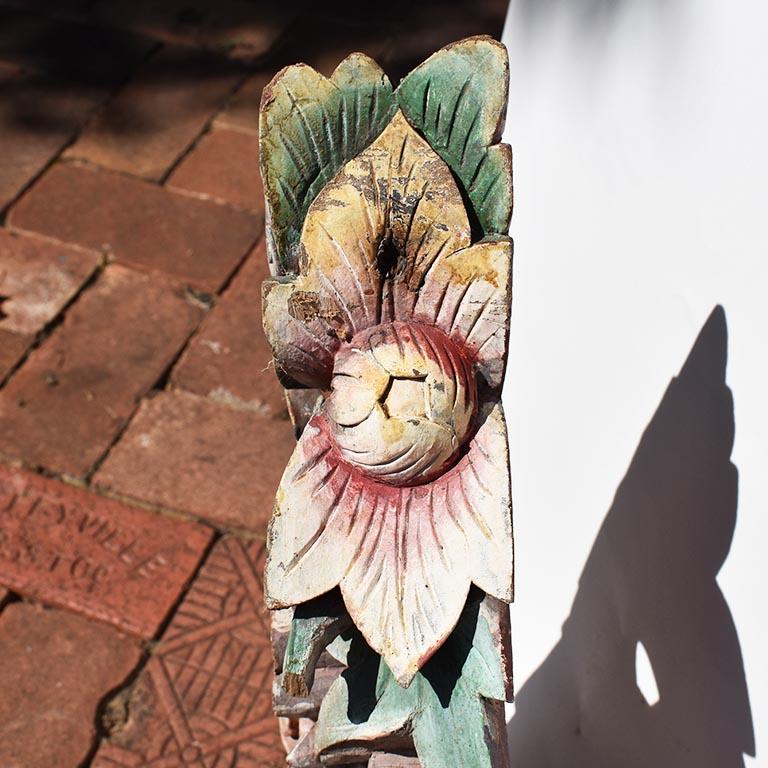 Antique Asian Floral Lotus Flower Carved Wood Corbel, 20th Century For