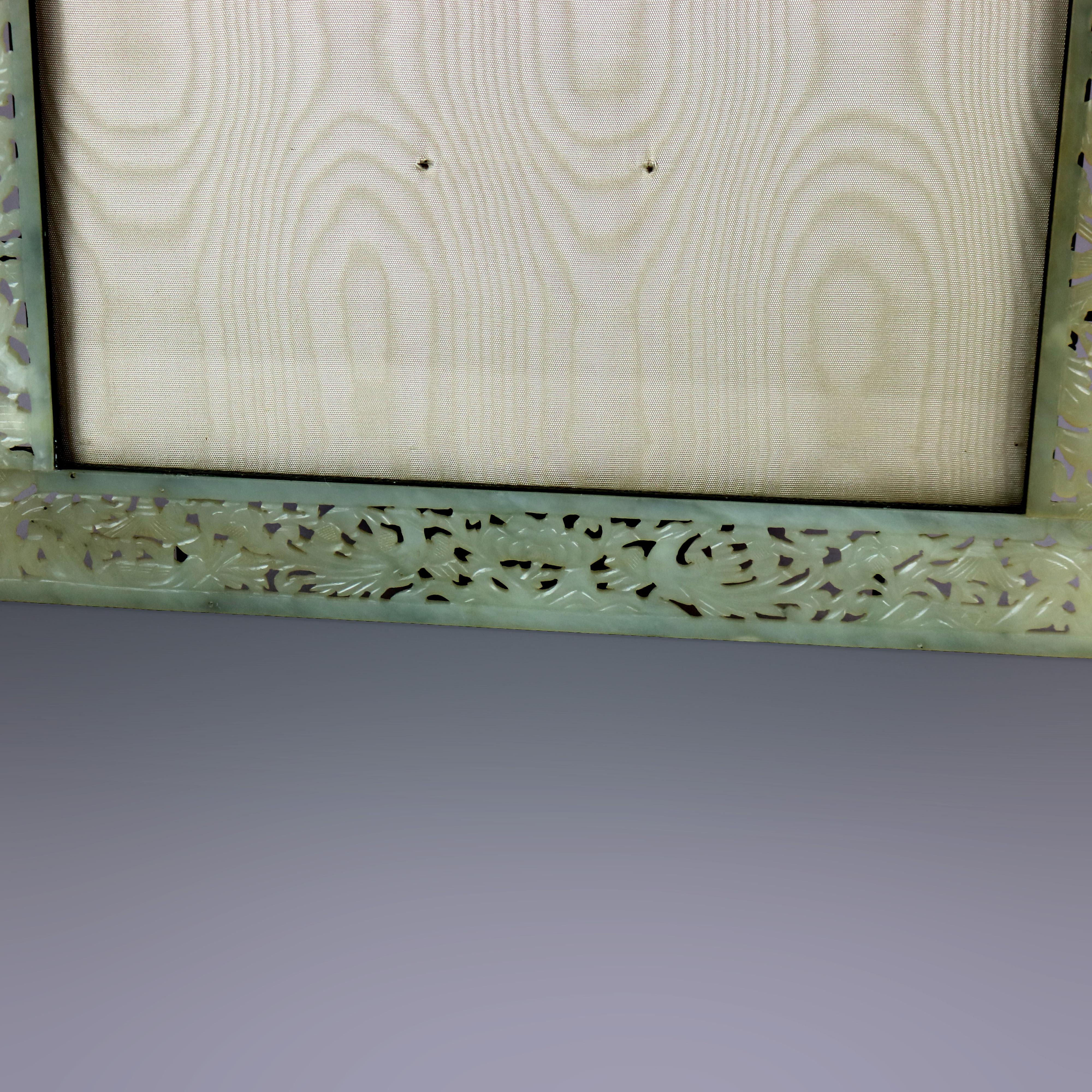 20th Century Antique Asian Foliate Carved Jade Photo Frame with Birds, Circa 1900