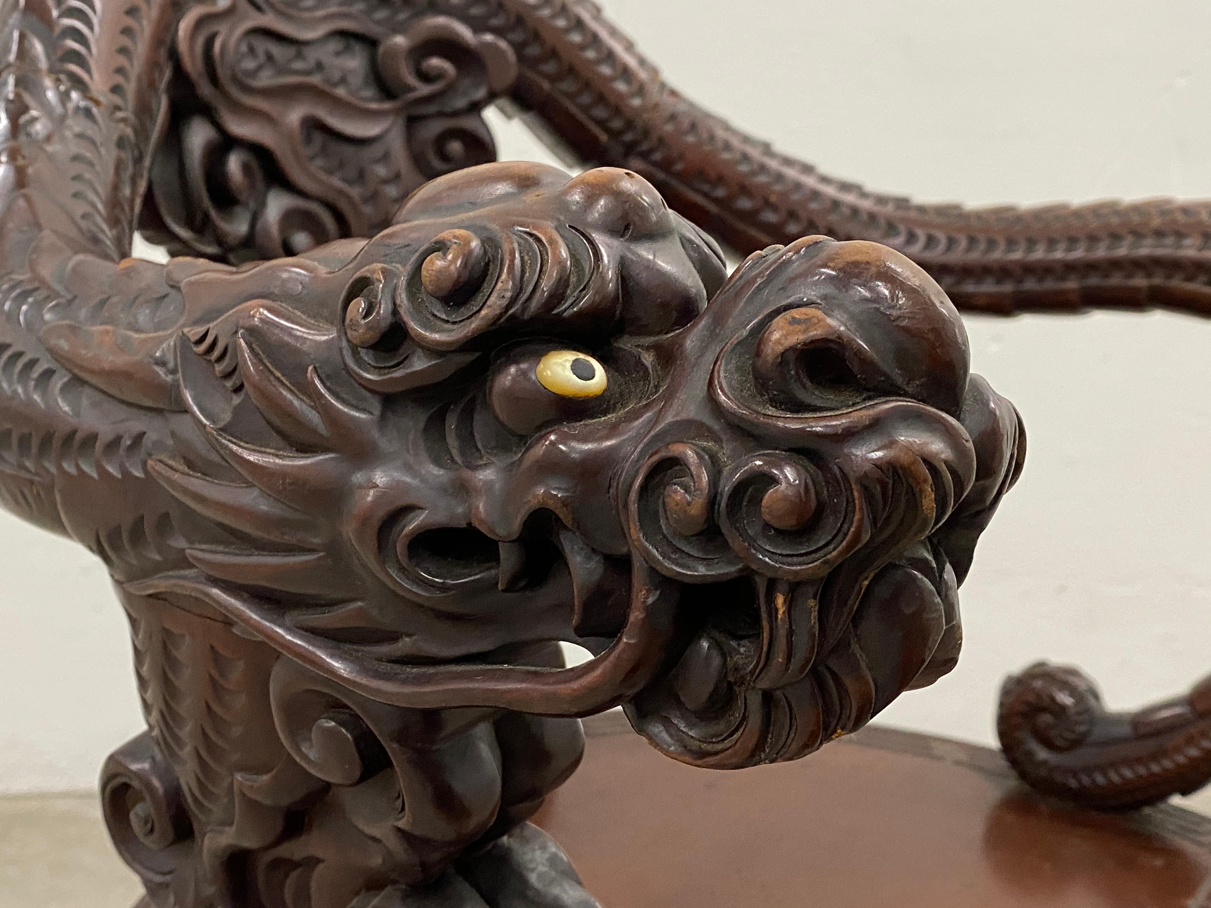Antique Asian Hand Carved Full Body Dragon Armchair 2