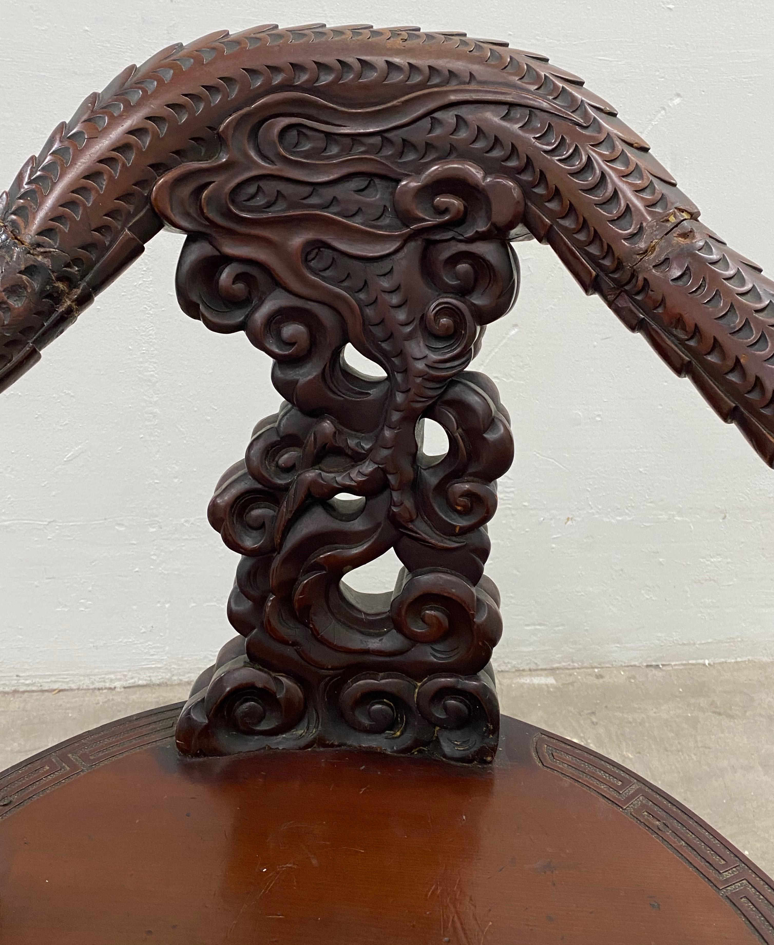 19th Century Antique Asian Hand Carved Full Body Dragon Armchair