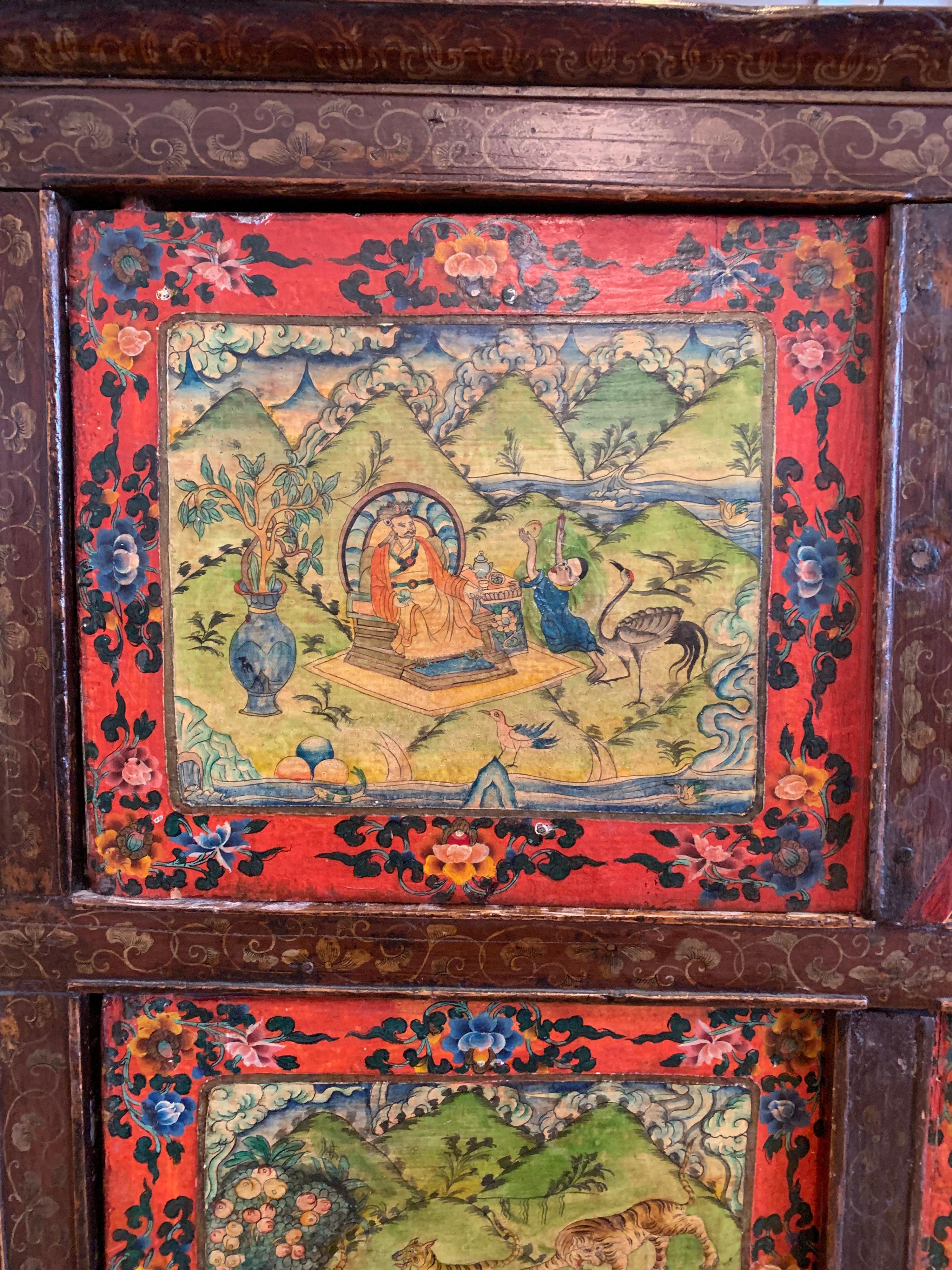 Central Asian Antique Asian Handpainted Cabinet one of a kind  For Sale
