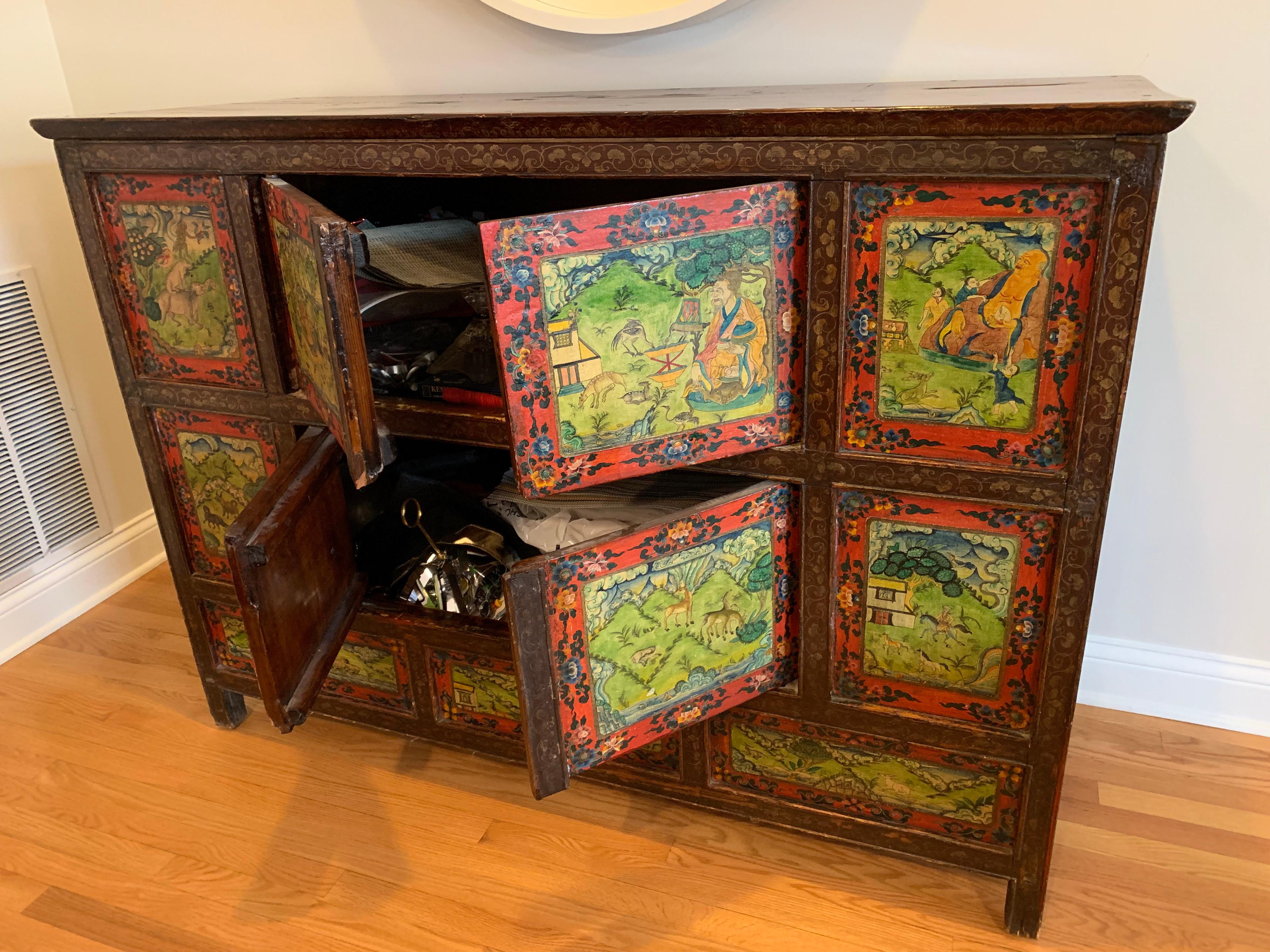 Hand-Crafted Antique Asian Handpainted Cabinet one of a kind  For Sale