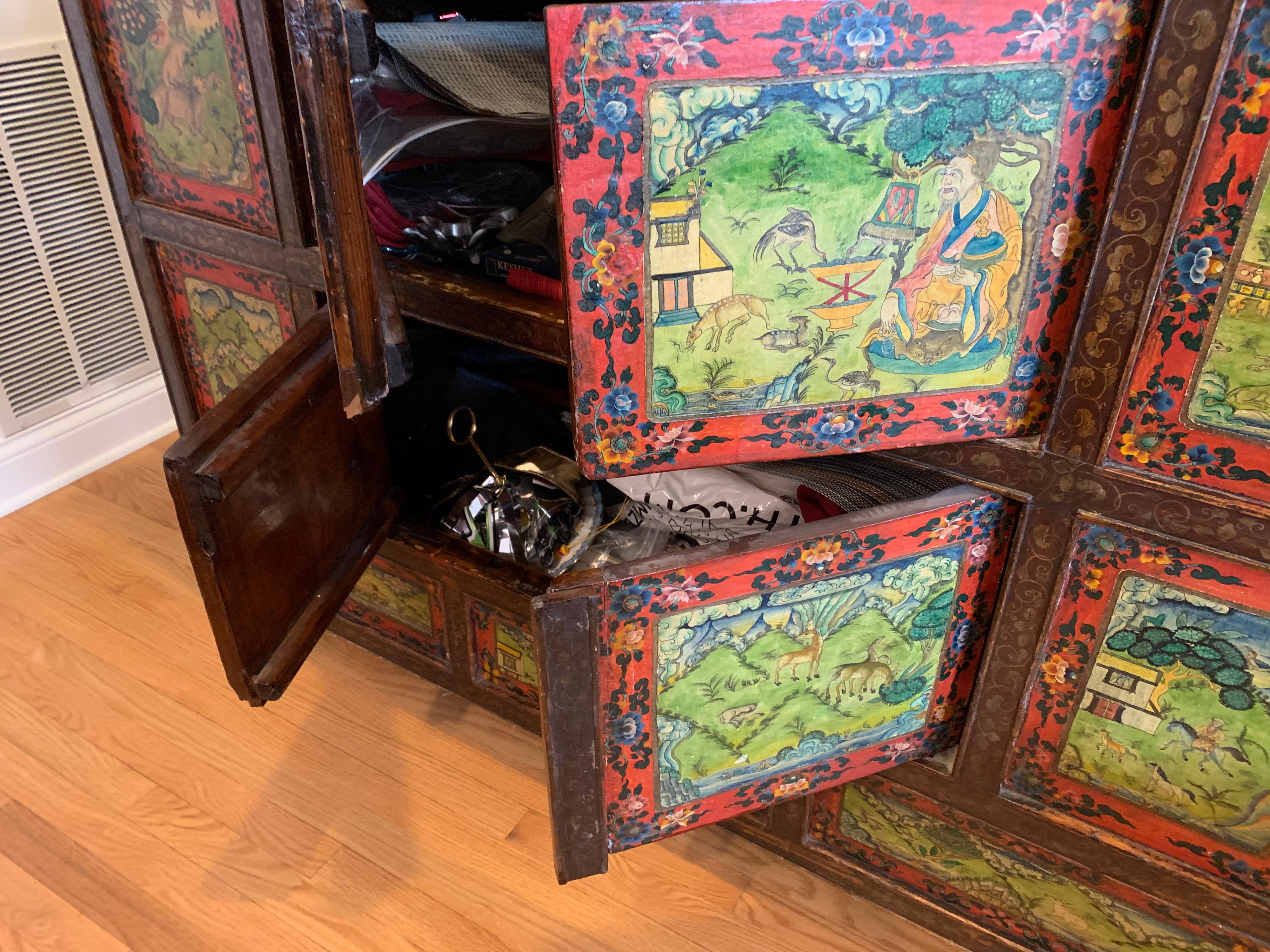 Antique Asian Handpainted Cabinet one of a kind  In Fair Condition For Sale In Chicago, IL