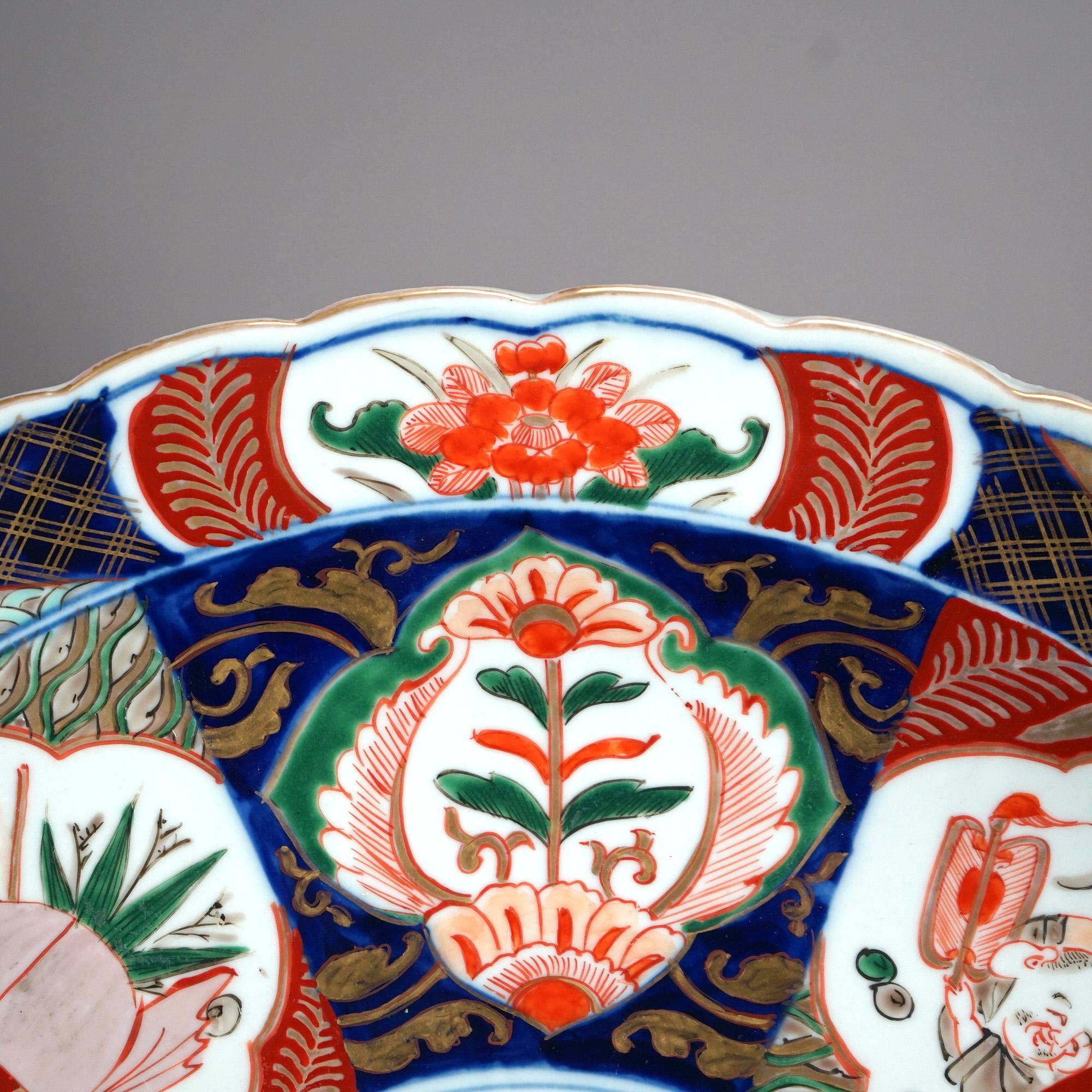 Antique Asian Imari Hand Painted & Gilt Porcelain Charger C1920 In Good Condition For Sale In Big Flats, NY