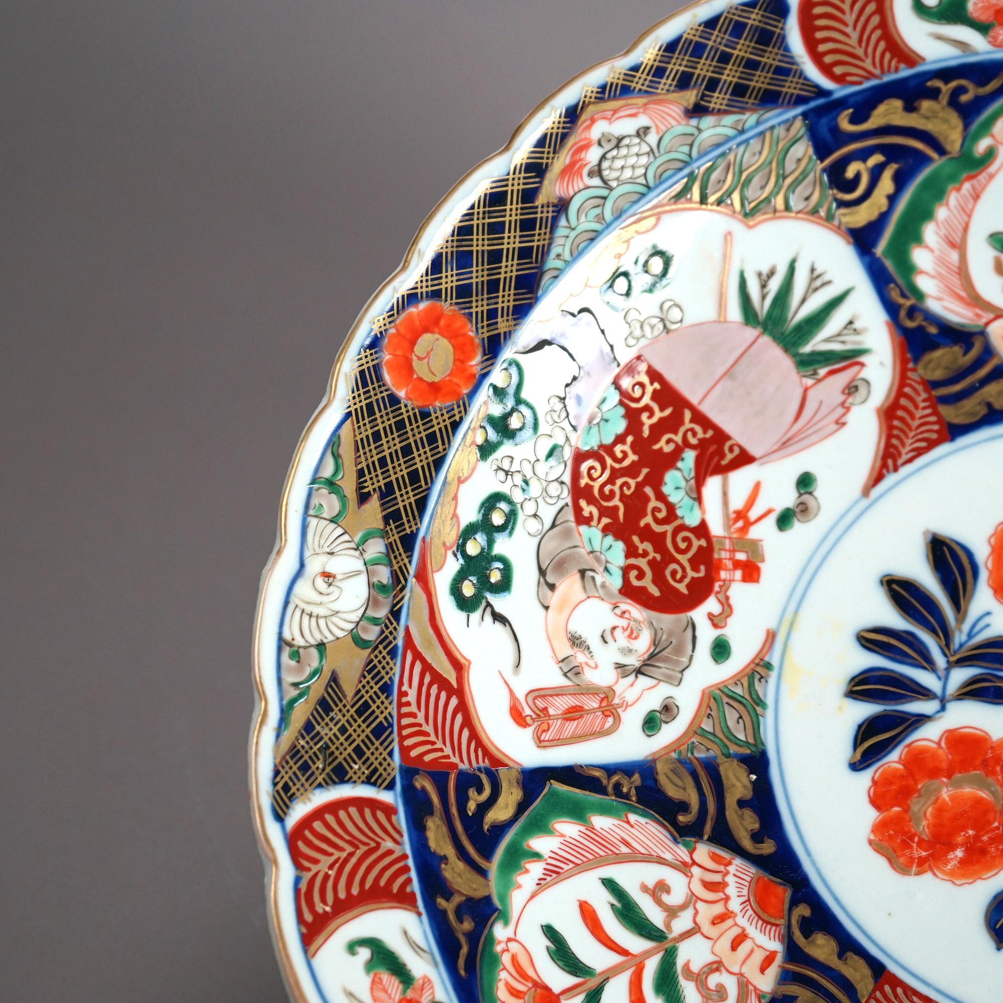 20th Century Antique Asian Imari Hand Painted & Gilt Porcelain Charger C1920 For Sale