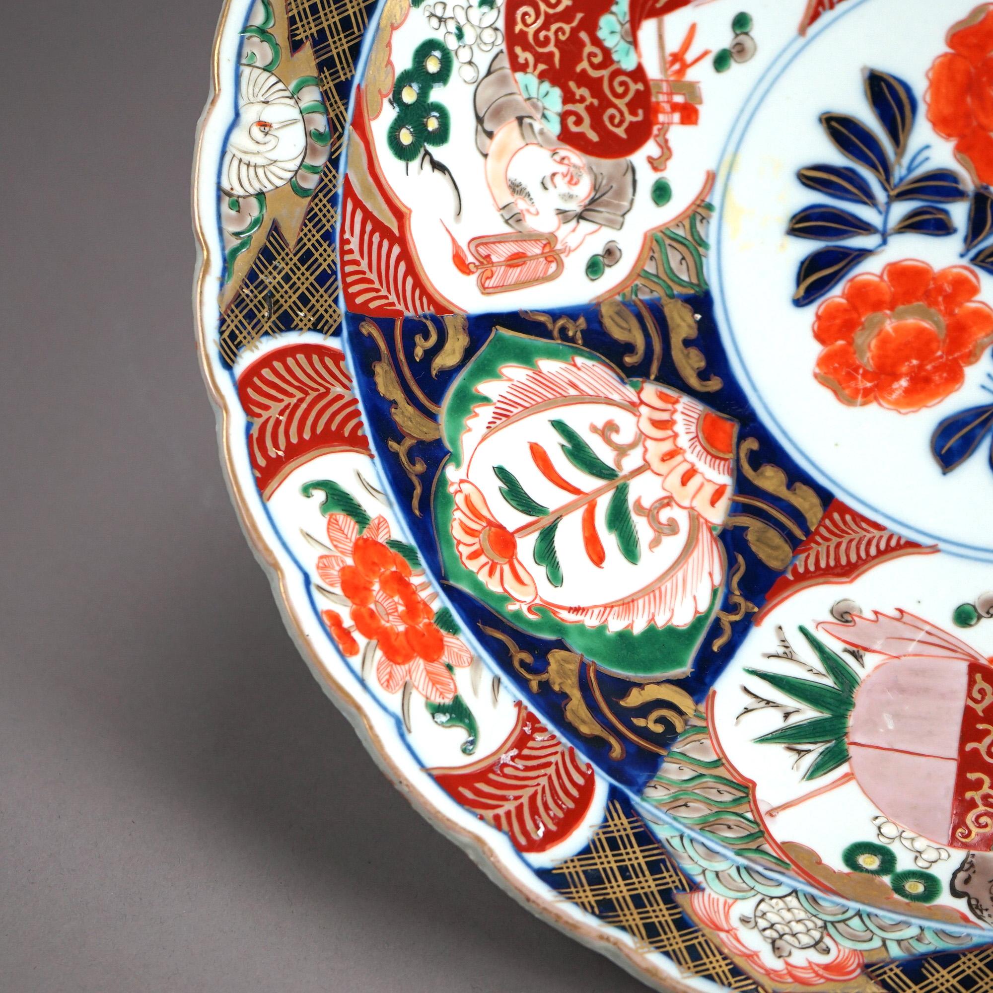 Antique Asian Imari Hand Painted & Gilt Porcelain Charger C1920 For Sale 2