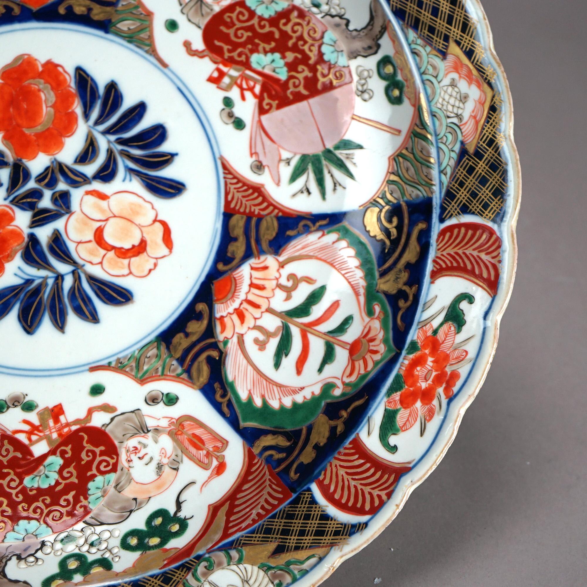 Antique Asian Imari Hand Painted & Gilt Porcelain Charger C1920 For Sale 3