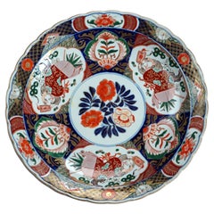 Antique Asian Imari Hand Painted & Gilt Porcelain Charger C1920