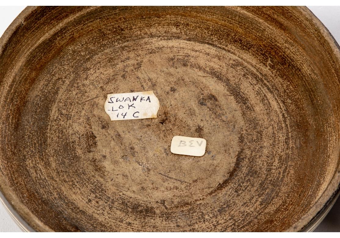 Antique Asian Incised and Glazed Clay Covered Bowl or Incense Box In Good Condition For Sale In Bridgeport, CT