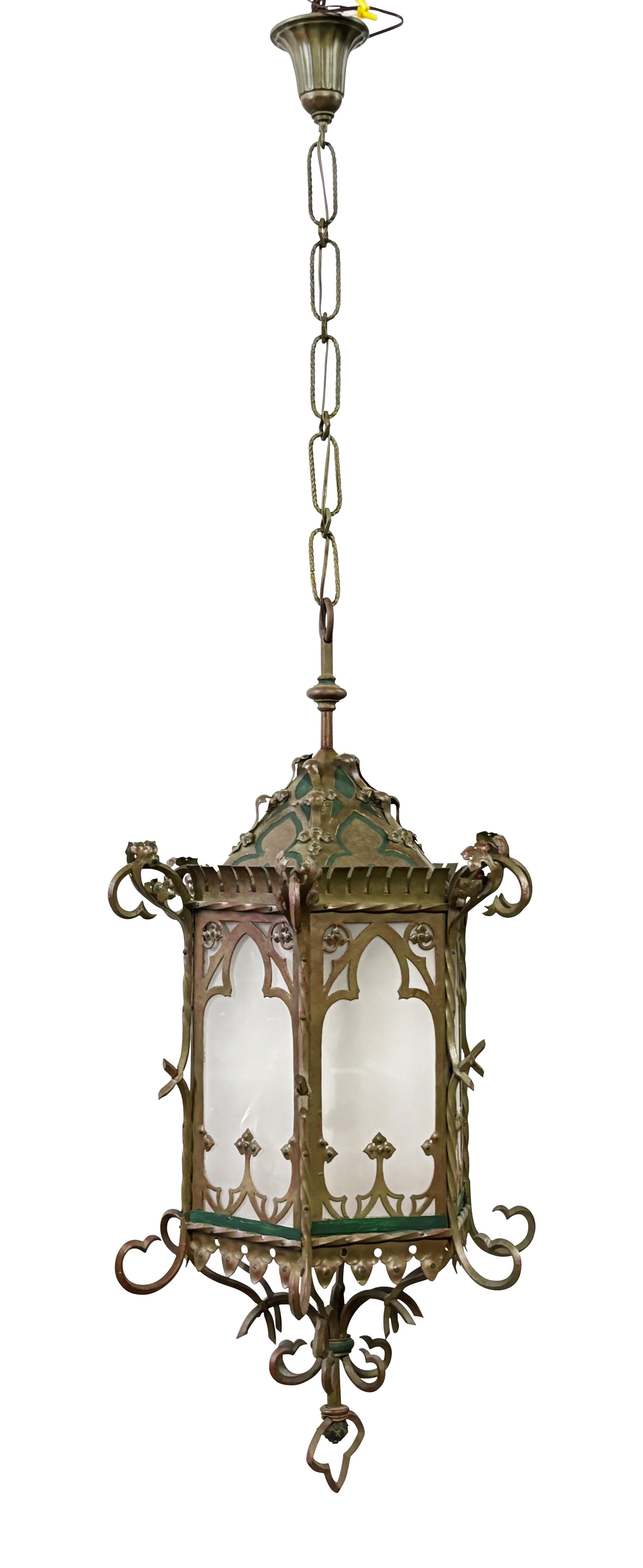 Large Antique Asian Inspired Iron and Steel Lantern, Early 20th Century For Sale 5