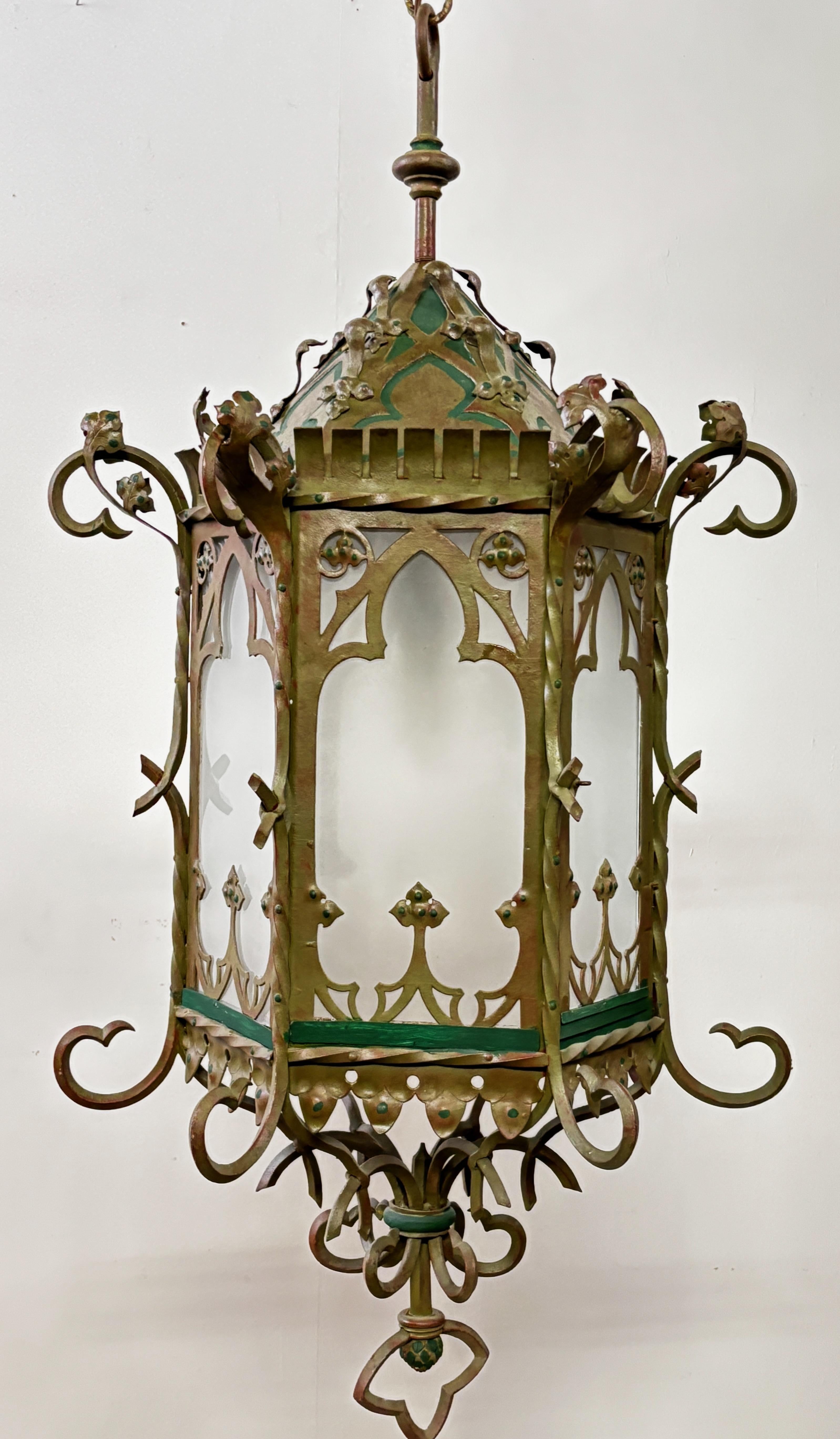 Large Antique Asian Inspired Iron and Steel Lantern, Early 20th Century For Sale 6