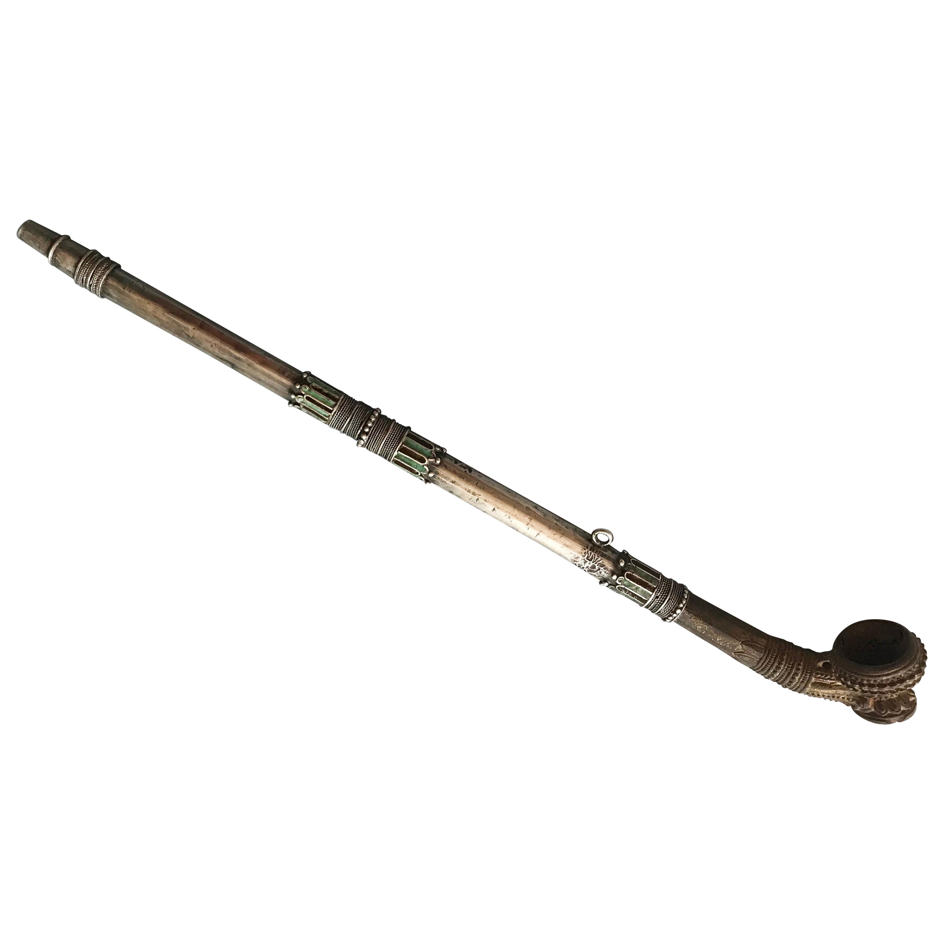 Antique Asian Karen Hill Tribe Fine Enamel Silver Pipe Collectible Pipes