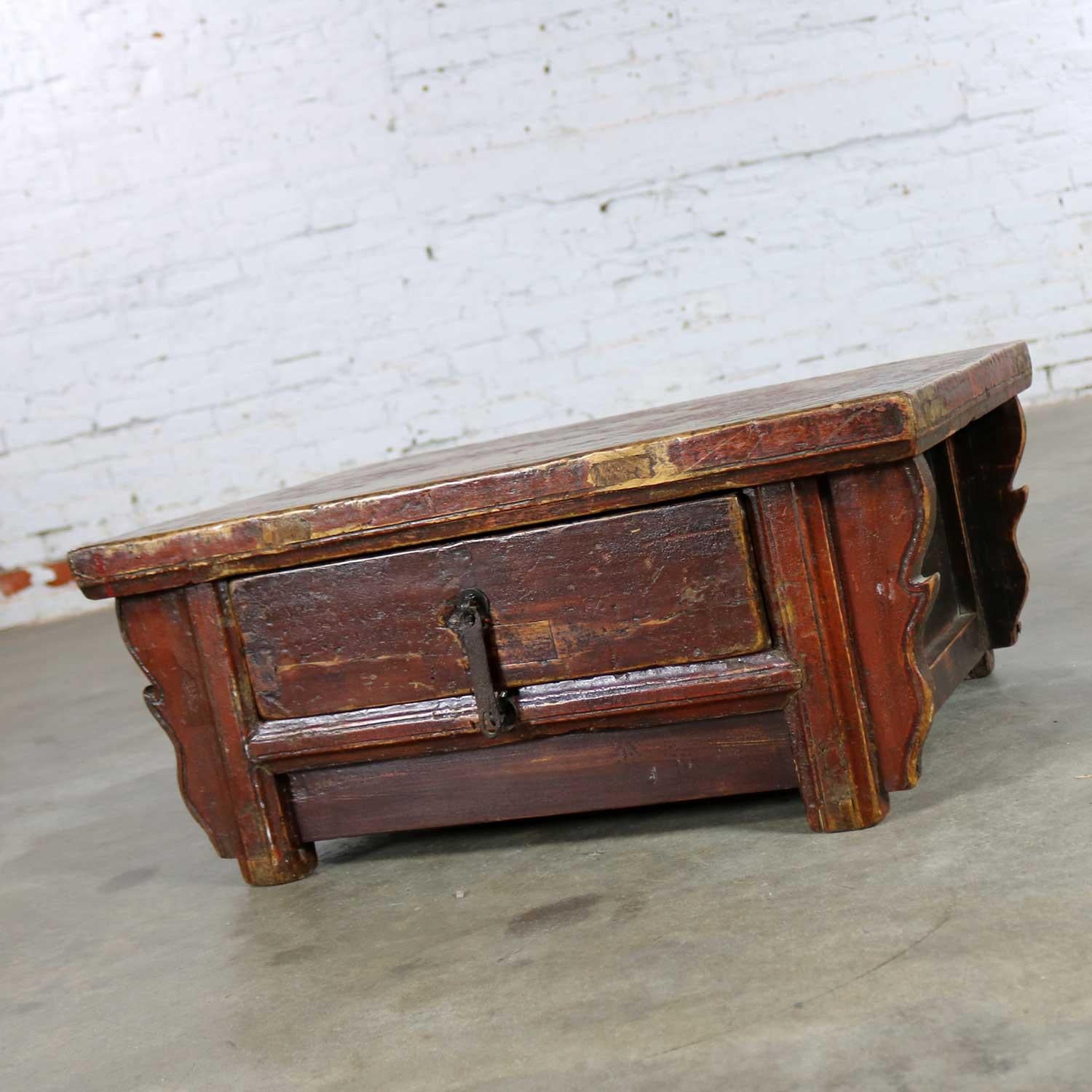 Chinese Export Antique Asian Low Tea or Altar Table with Drawer