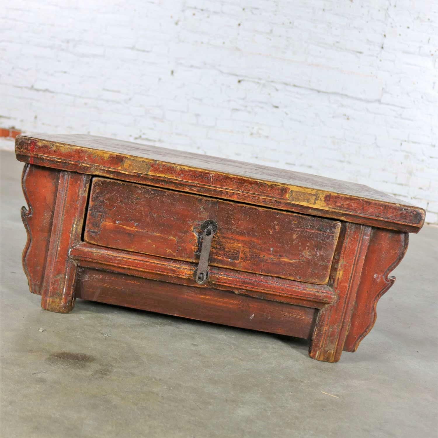 Chinese Antique Asian Low Tea or Altar Table with Drawer