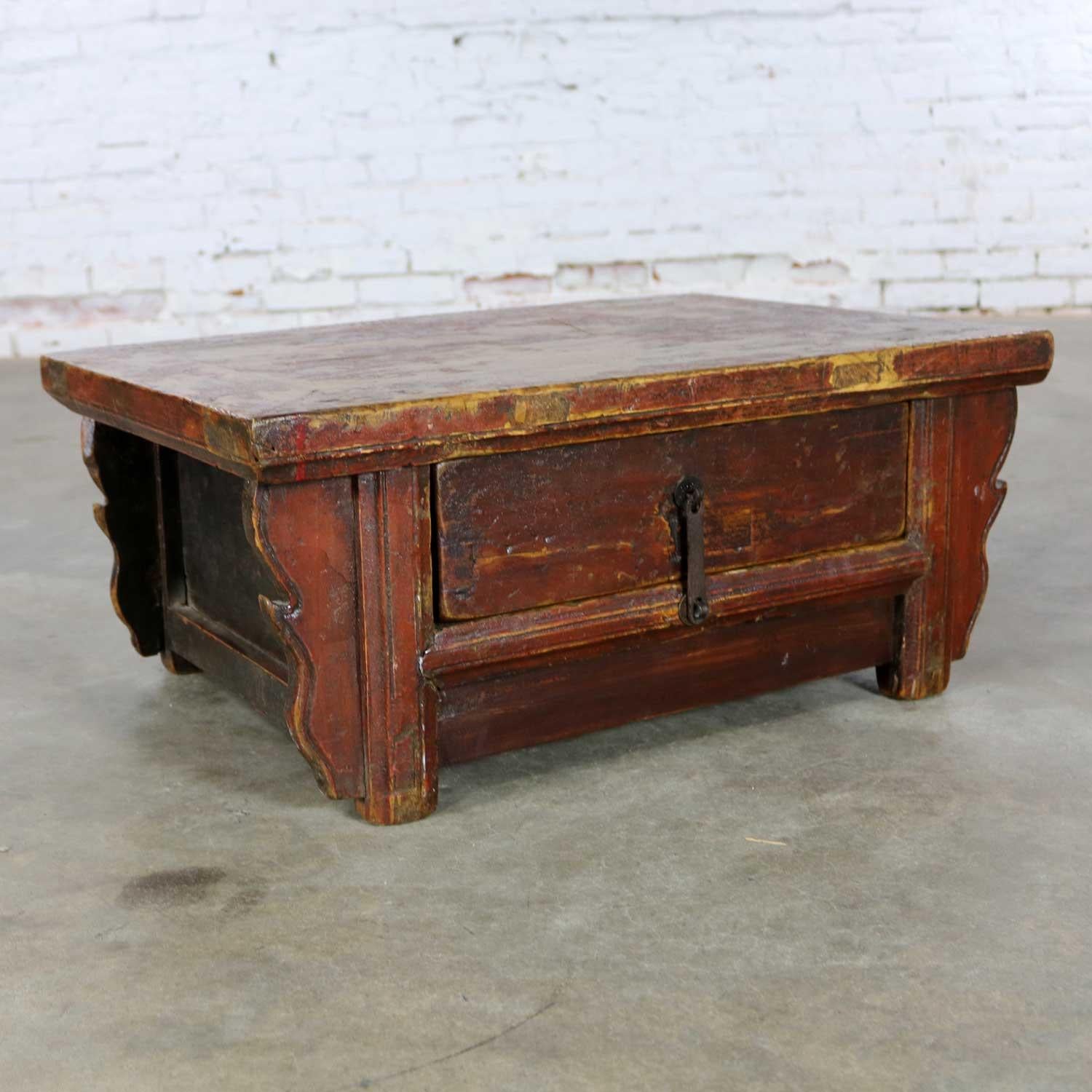 Wood Antique Asian Low Tea or Altar Table with Drawer