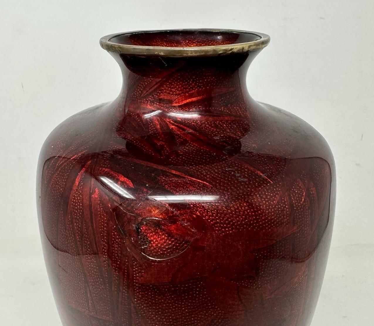 Antique Asian Meiji Period Japanese Bronze Cloisonne Enamel Urn Vase Red Gilt For Sale 5