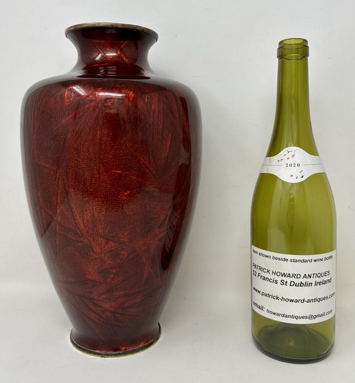 Antique Asian Meiji Period Japanese Bronze Cloisonne Enamel Urn Vase Red Gilt For Sale 6