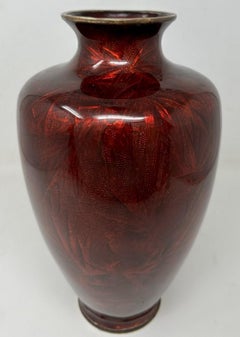Antique Asian Meiji Period Japanese Bronze Cloisonne Enamel Urn Vase Red Gilt