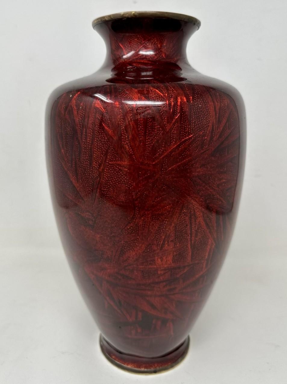 19th Century Antique Asian Meiji Period Japanese Bronze Cloisonne Enamel Urn Vase Red Gilt For Sale