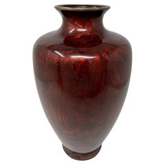 Ancien vase-urne japonais de la période Meiji en bronze cloisonné émaillé rouge doré