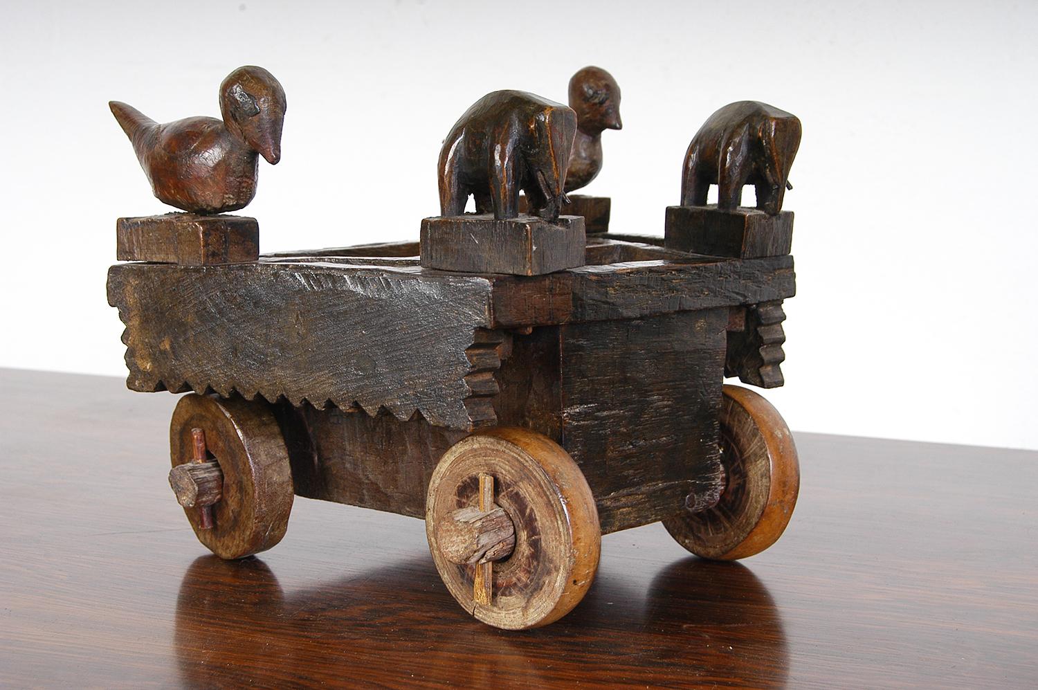 Antique Naïve Primitive Carved Wood Folk Art Treen Childs Toy Pull ...