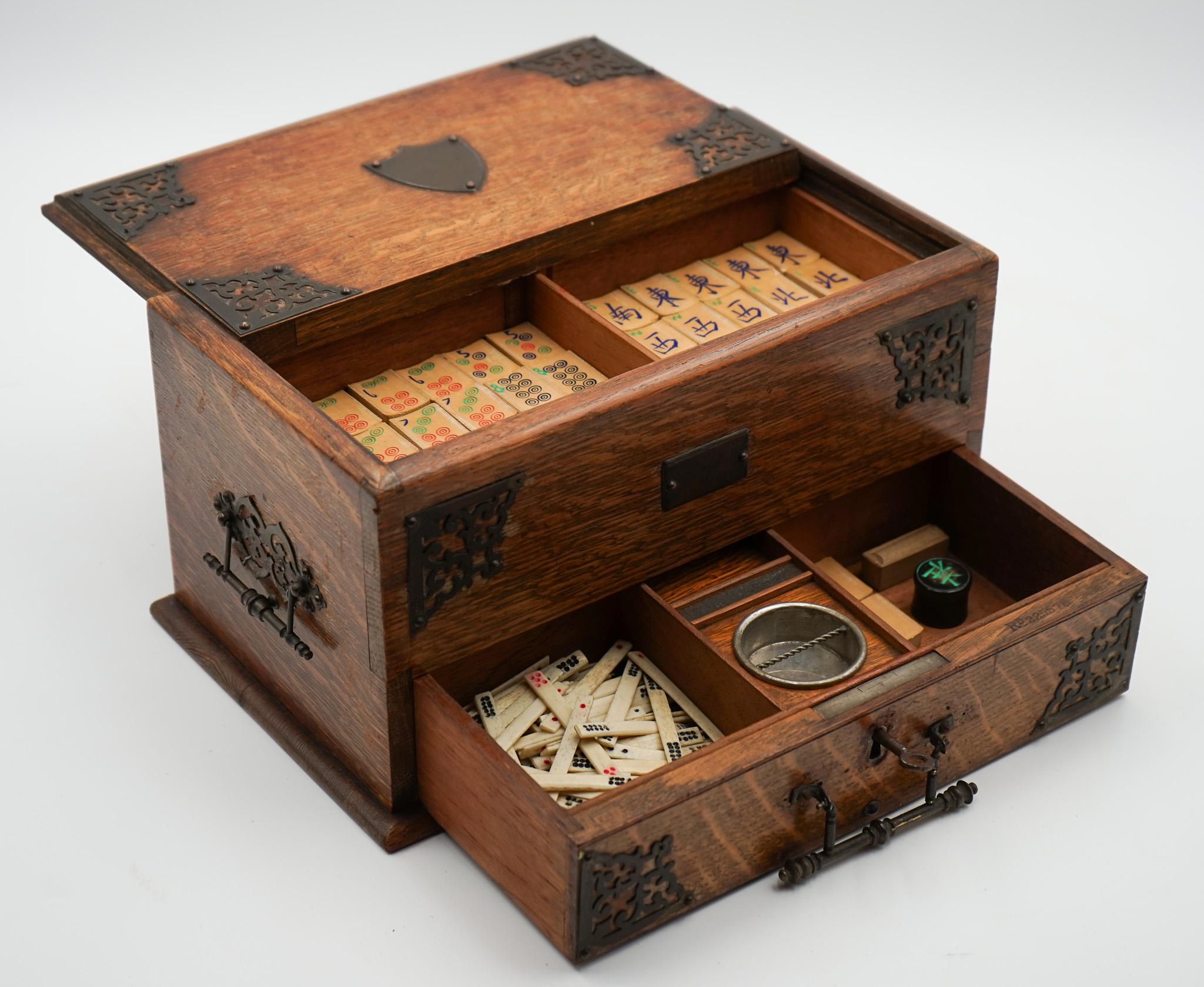 【中古】「非常に良い」Dada Mahjong ANTIQUE ASIAN ORIENTAL MAHJONG SET OF 148 TILES IN EDWARDiAN OAK